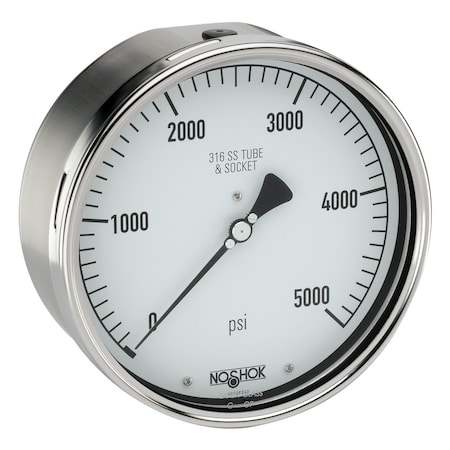 NOSHOK Pressure Gauge, 4" 304SS Case, 316SS Internals, 2000 psi/bar, 1/4 NPT Male Back Conn, Glycerin Filled 40-510-2000-psi/bar-1/4